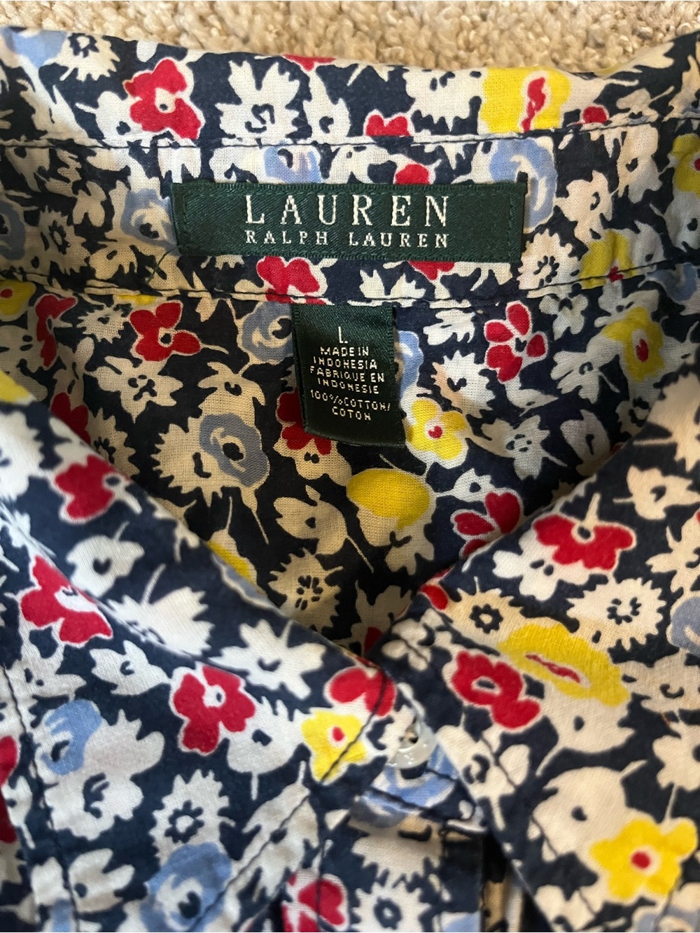 Lauren Ralph Lauren Navy Floral Button-Down Shirt - Red, Yellow, Light Blue